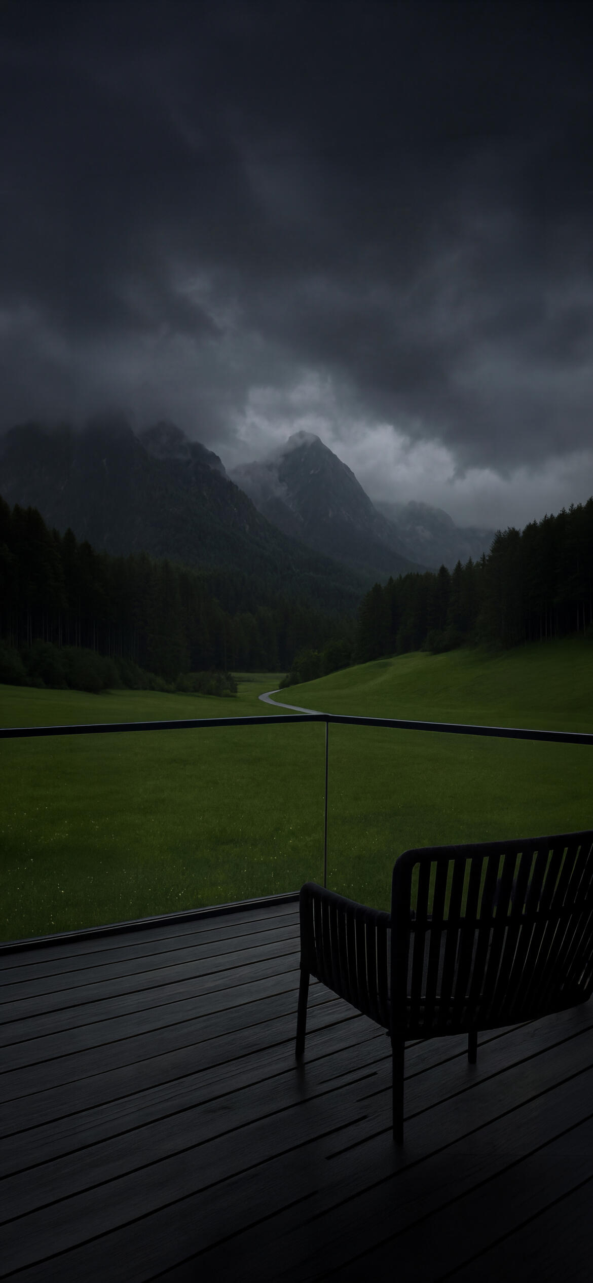 Dark Mountain Valley Wallpaper
